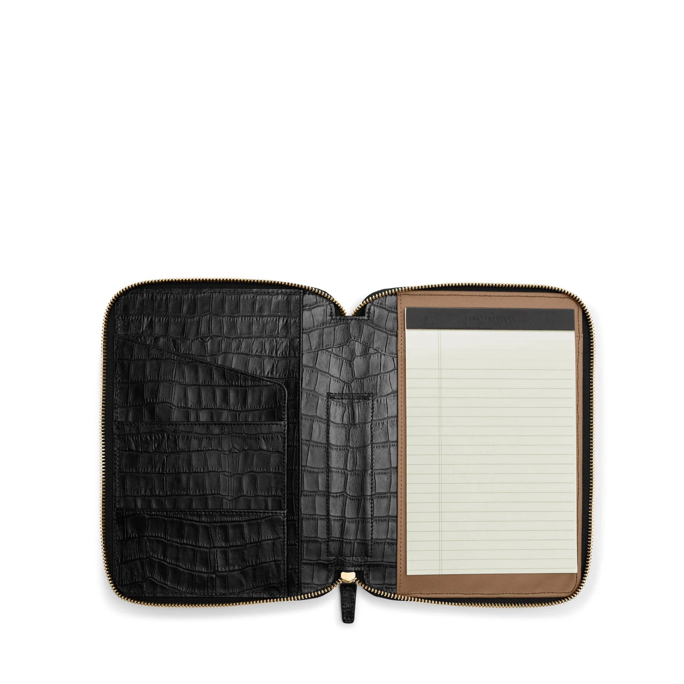 A5 Junior Zippered Padfolio Black Croc