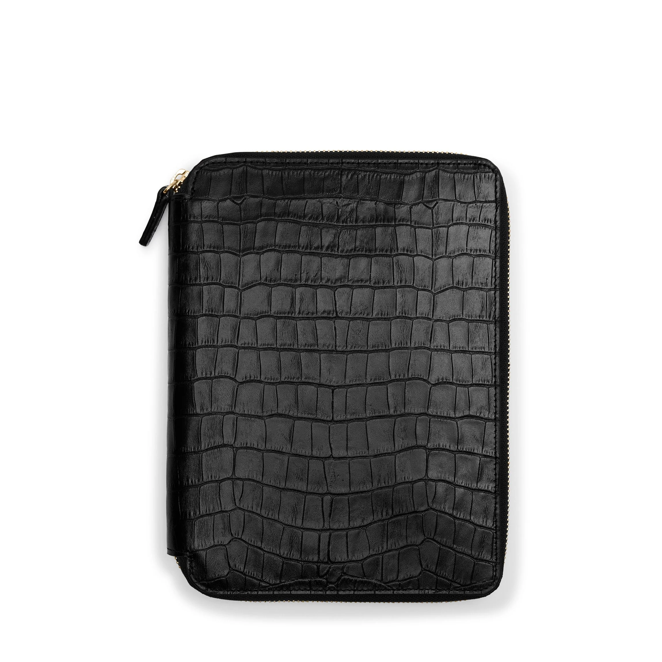 A5 Junior Zippered Padfolio Black Croc - Image 2
