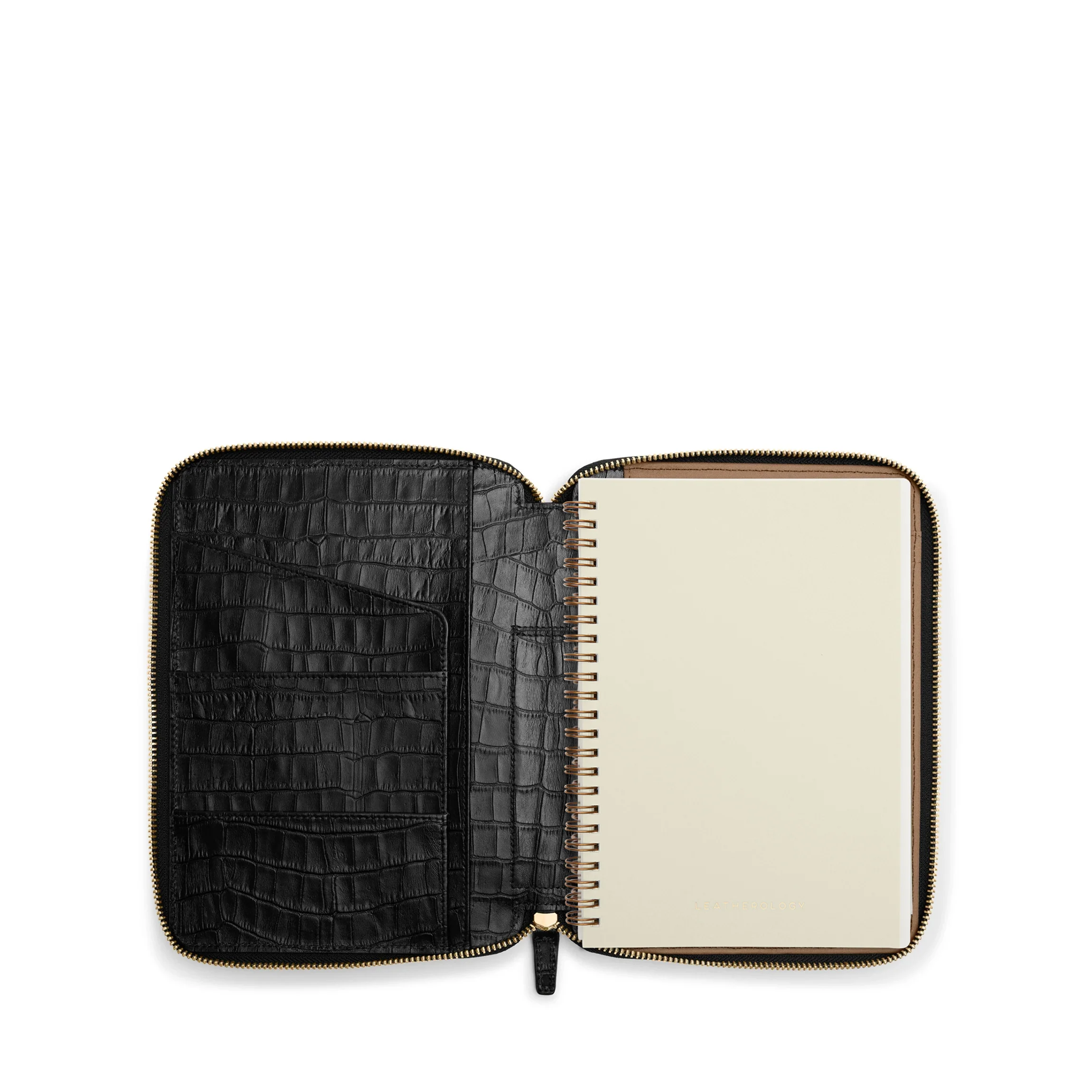A5 Zippered Spiral Journal Black Croc