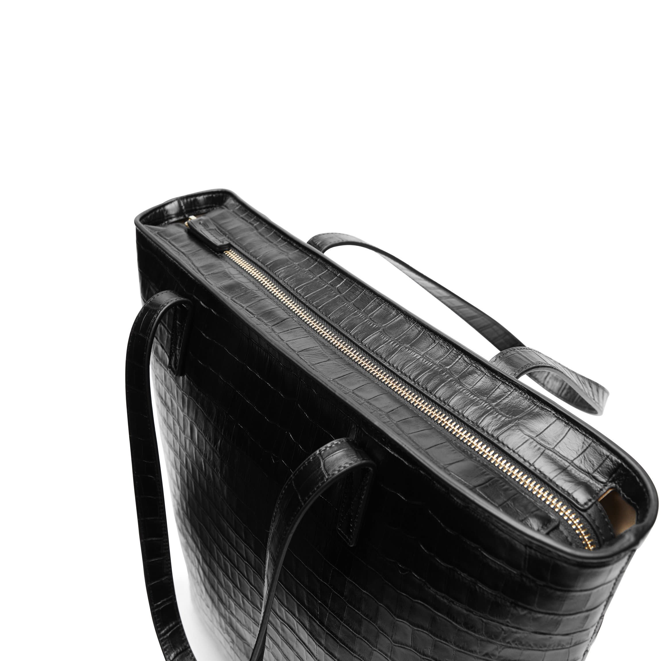 Alex Vertical Work Tote Black Croc - Image 8