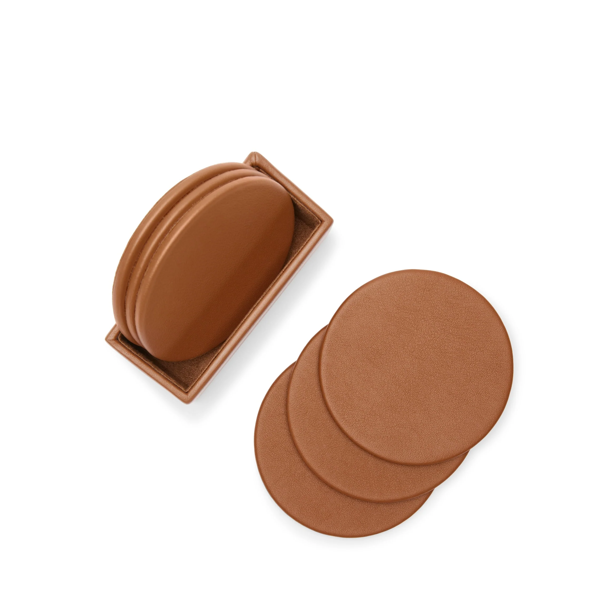 Classic Round Coasters and Holder, Set of 6 Cognac - Image 2