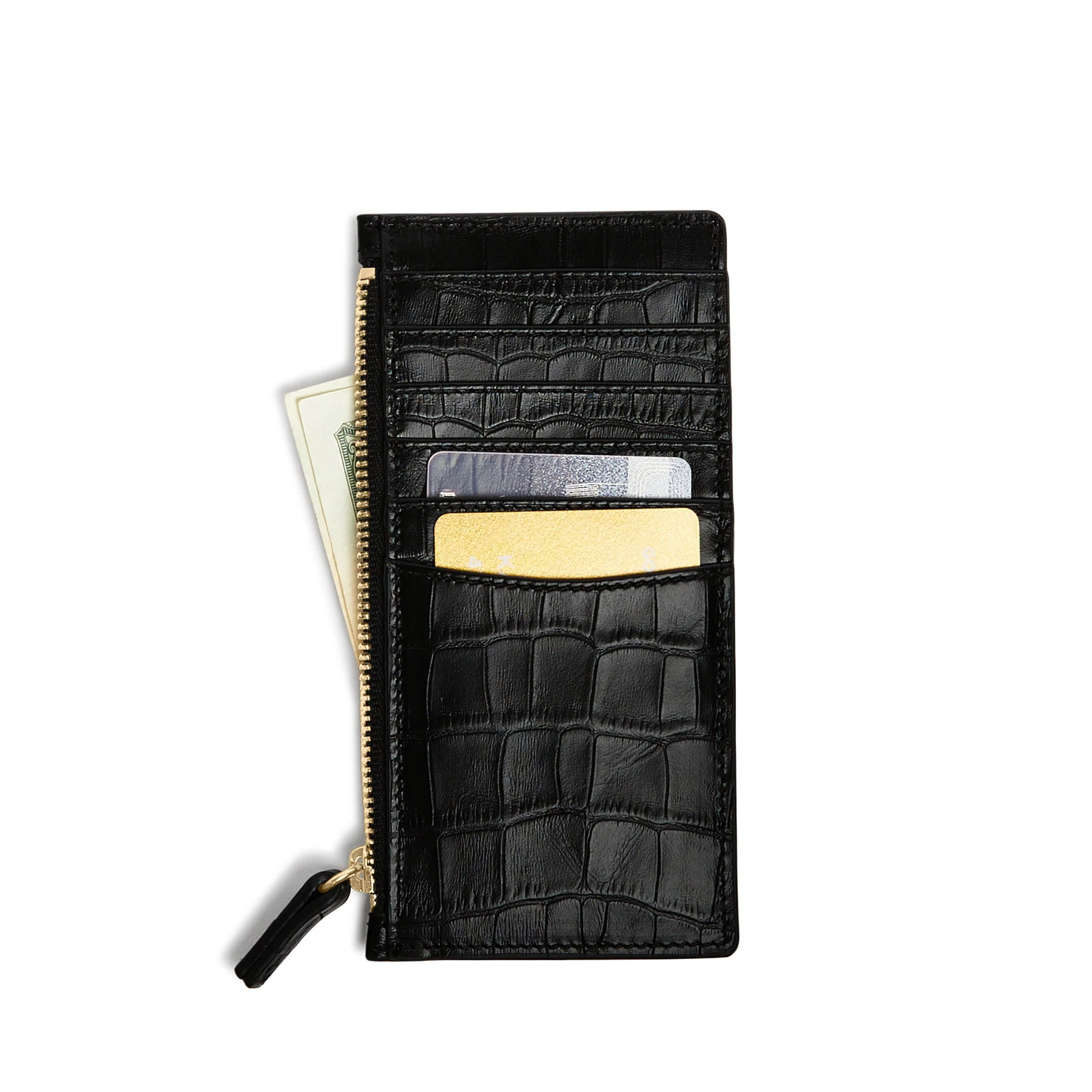 Devon Slim Zip Card Case Black Croc - Image 3