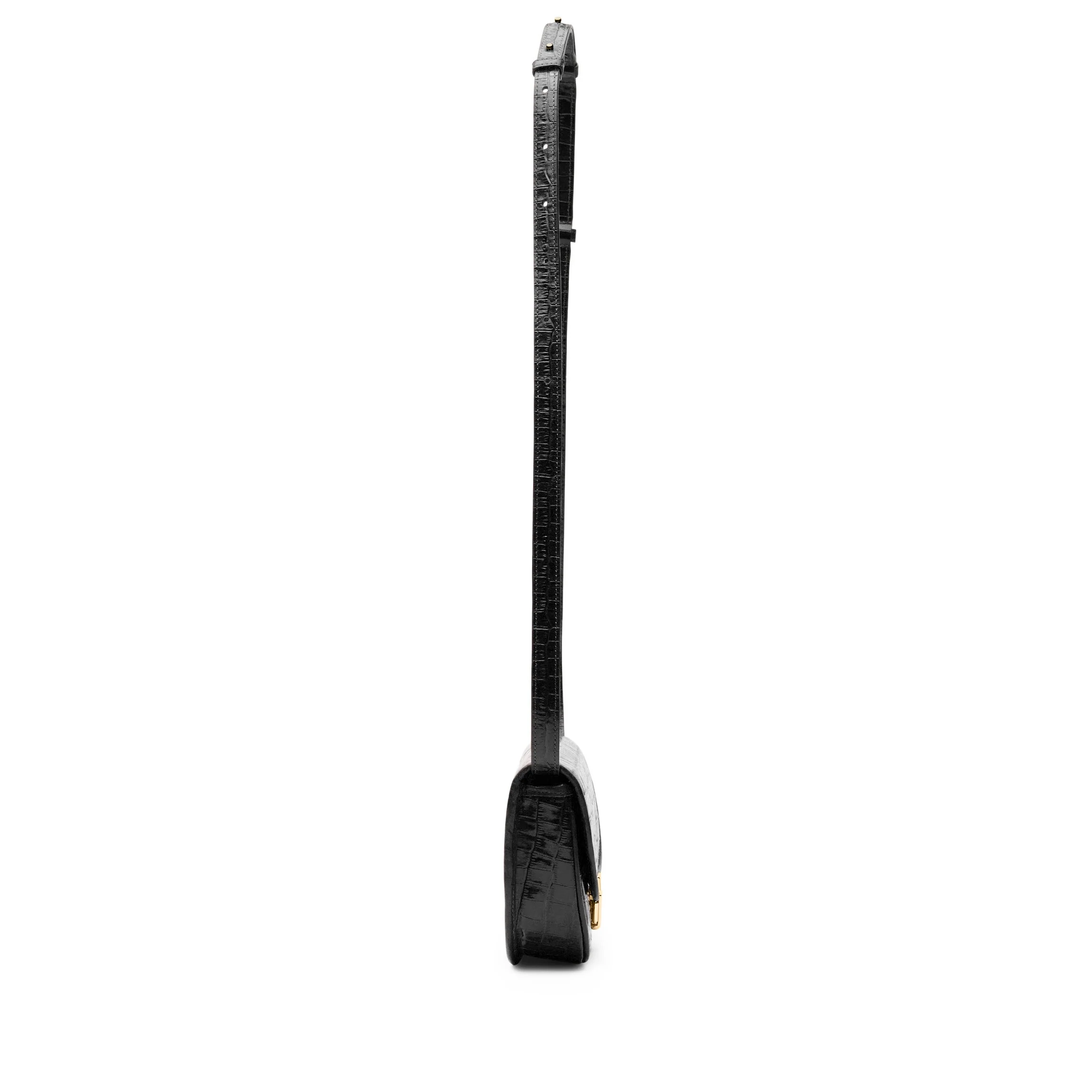 Katy Small Saddle Crossbody Black Croc - Image 3