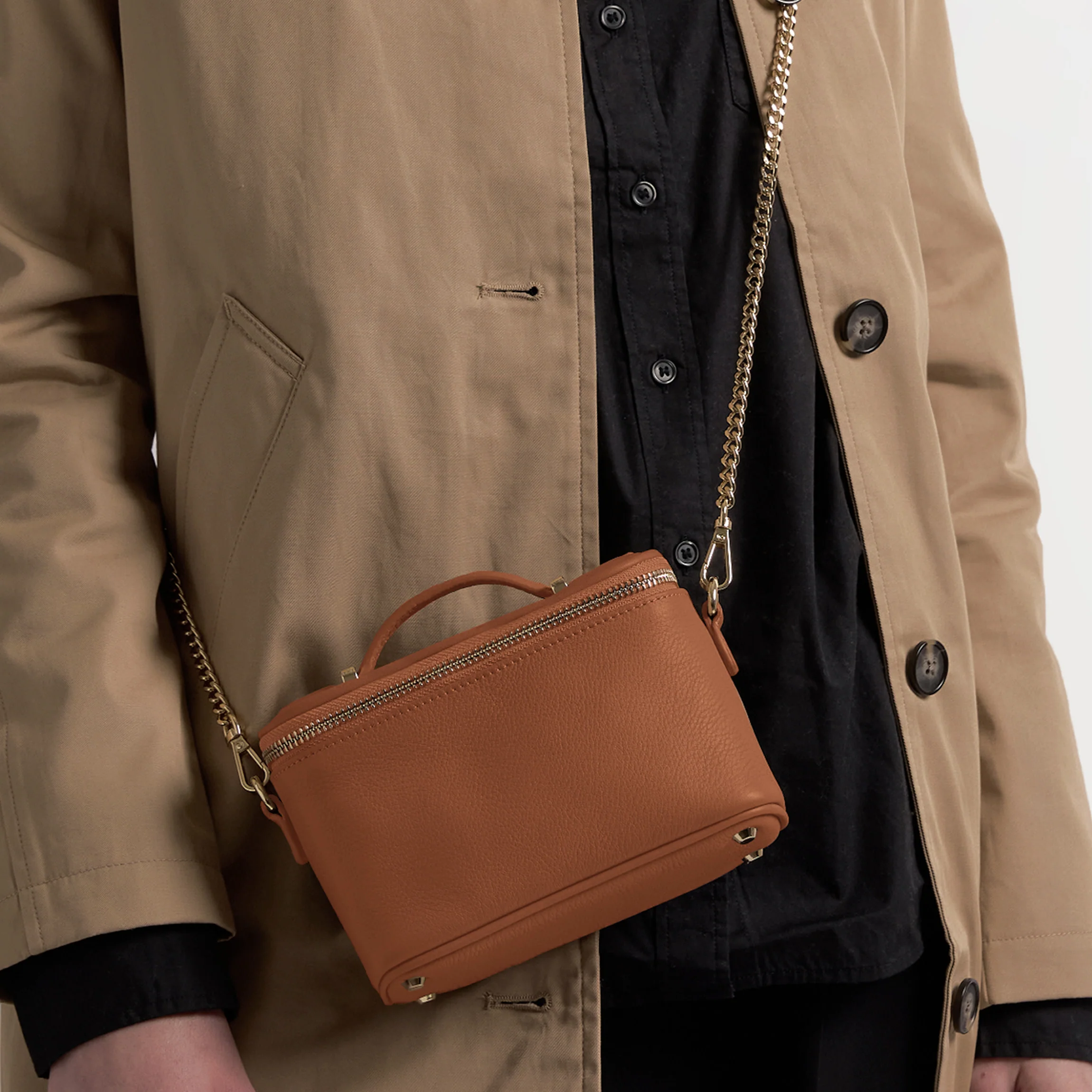 Maddie Micro Train Case Crossbody Saddle Brown - Image 2