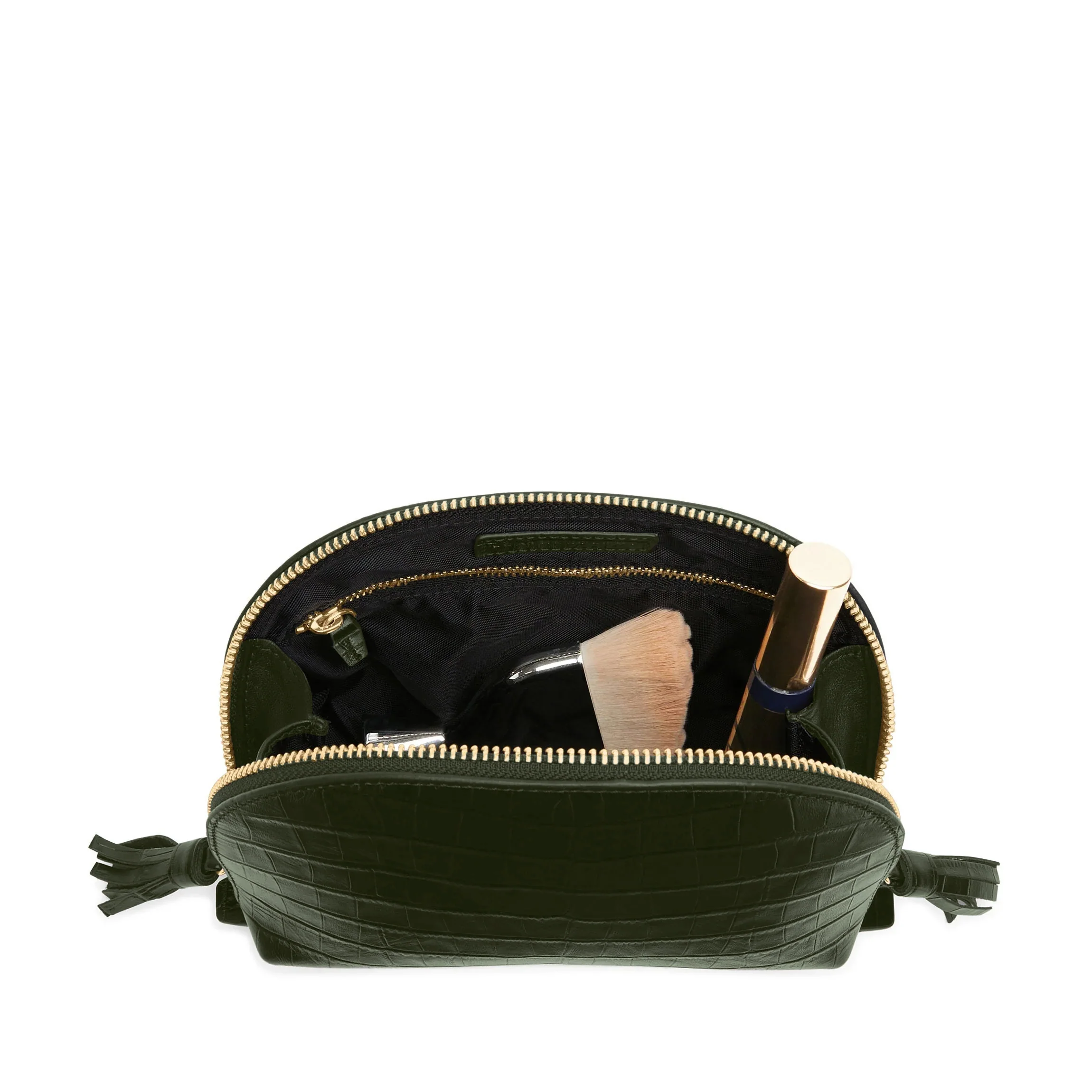 Medium Clamshell Makeup Bag Forest Croc - Image 2