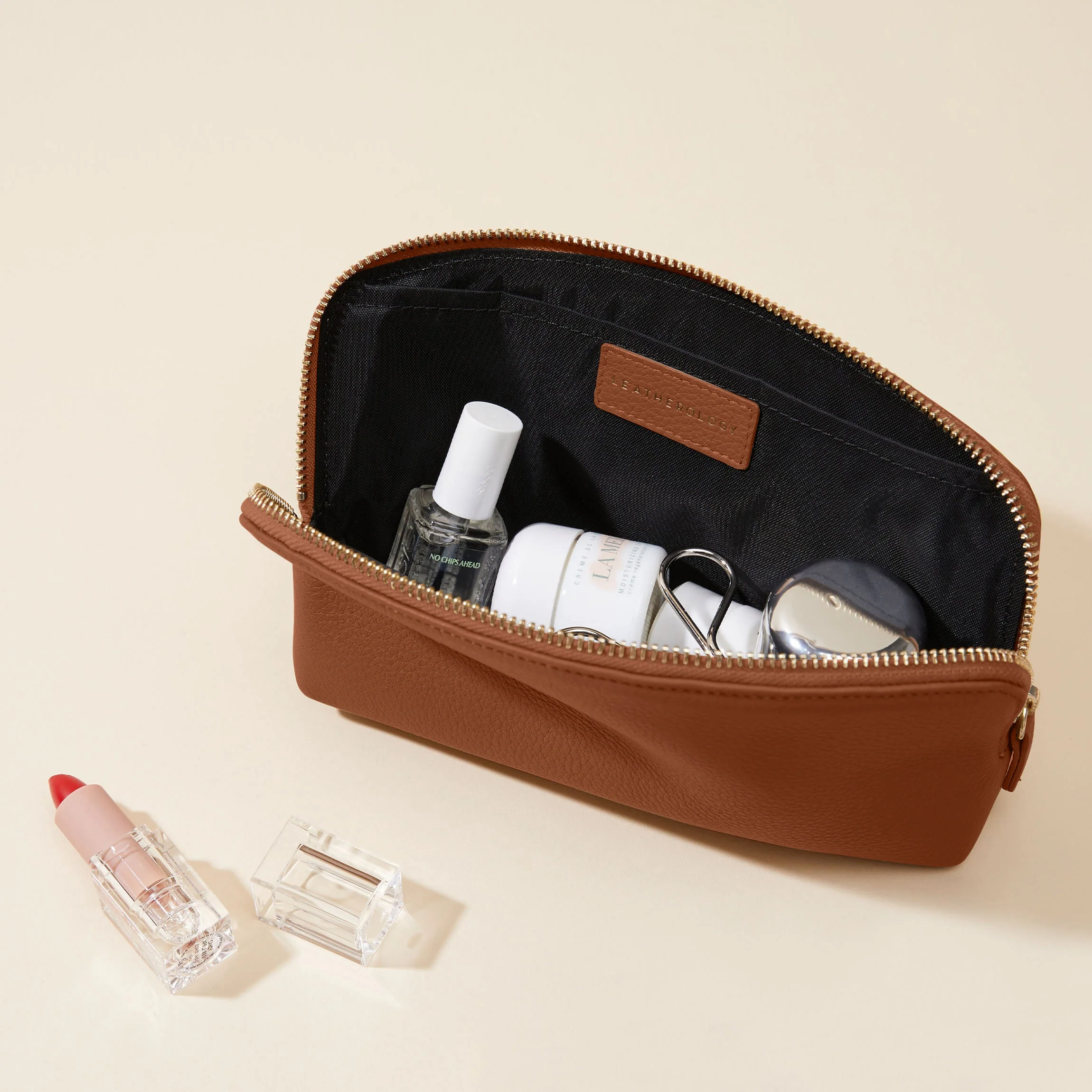 Medium Makeup Pouch Saddle Brown - Image 2