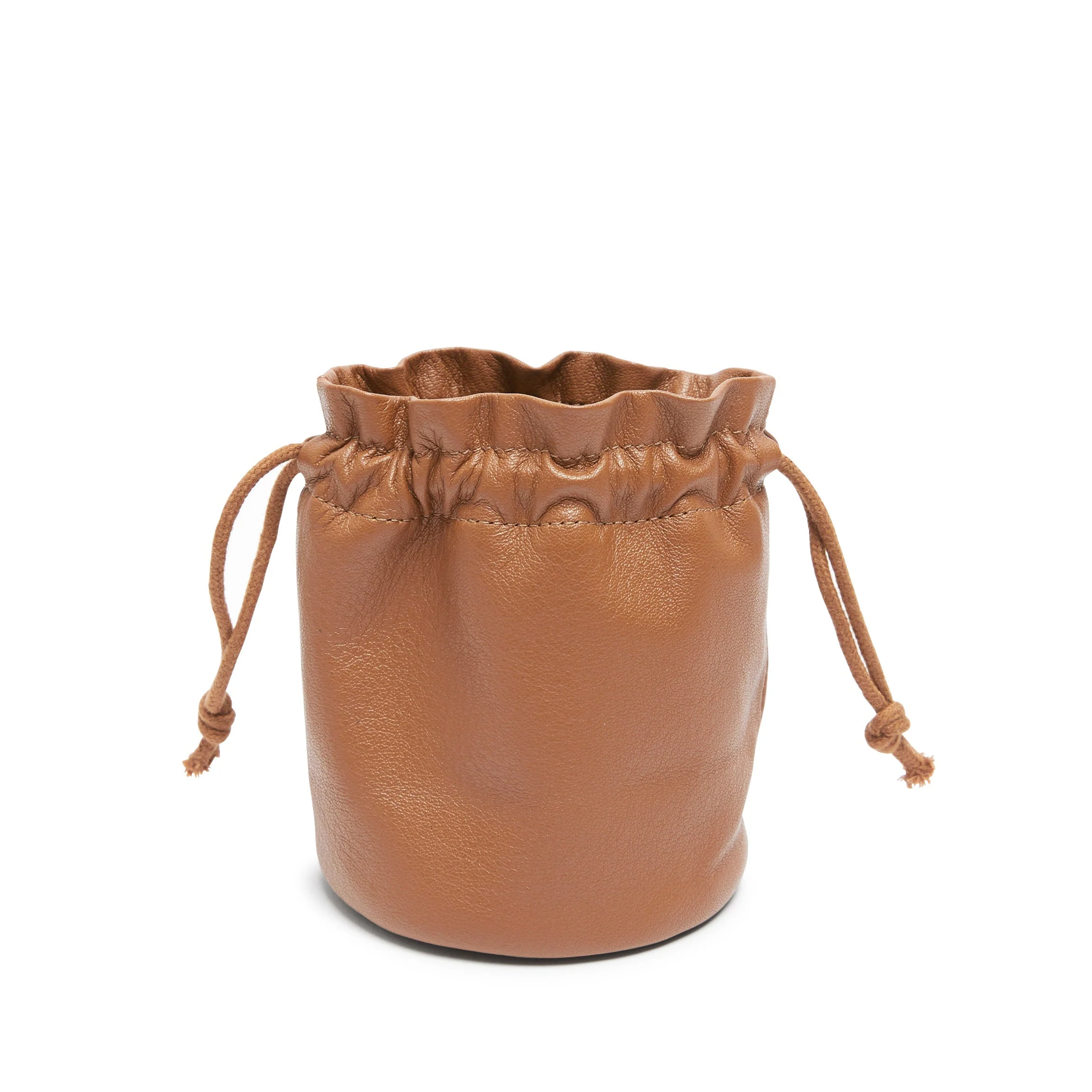 Round Drawstring Pouch Cognac - Image 4