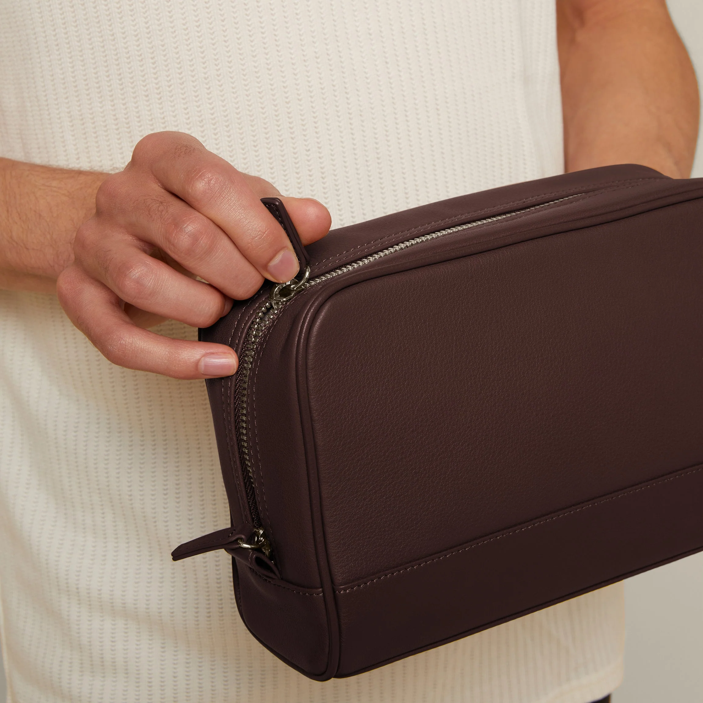 Top Zip Toiletry Bag Brown - Image 3