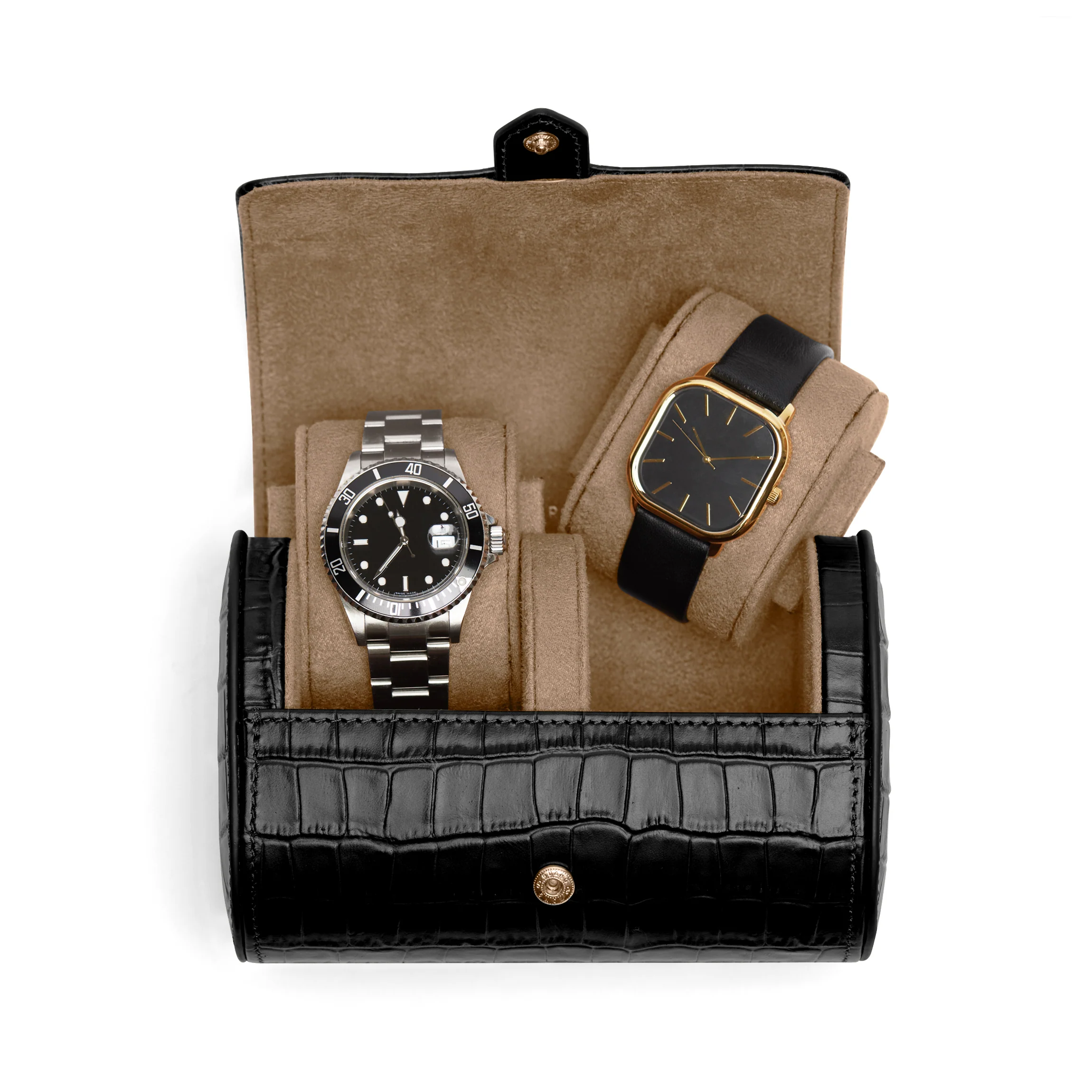 Travel Double Watch Roll Black Croc - Image 2