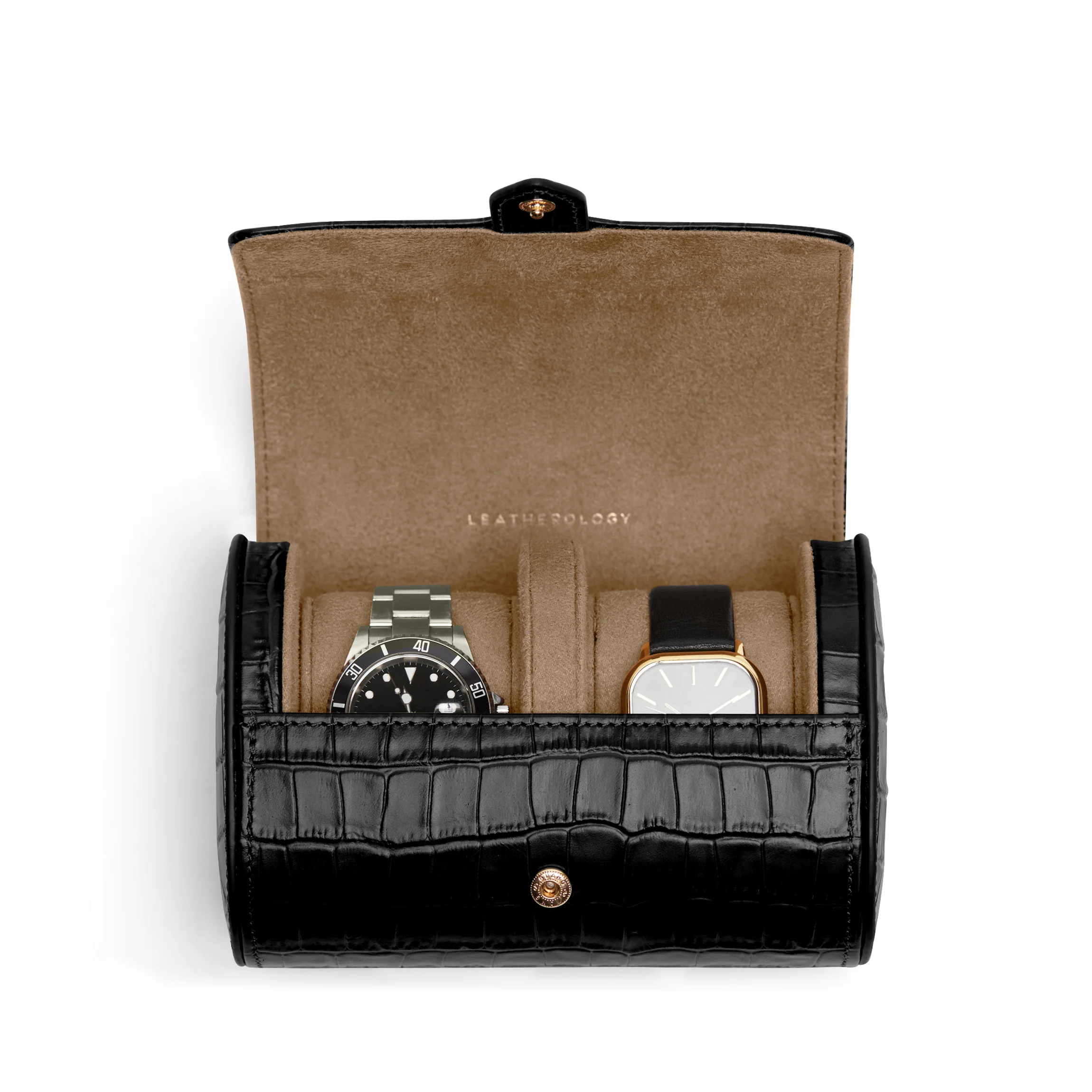 Travel Double Watch Roll Black Croc - Image 3